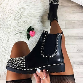 Studded Black Chelsea Boots for Women - Chunky Sole Ankle Boots with Metal Rivet Details, Perfect for Punk and Street Style