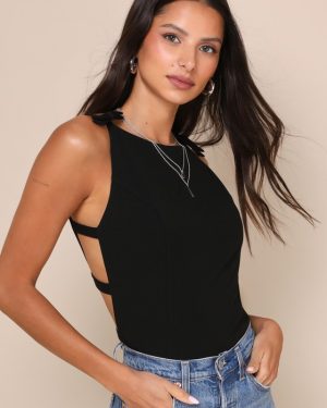 Stunning Pursuit Black Bow Backless Sleeveless Bodysuit