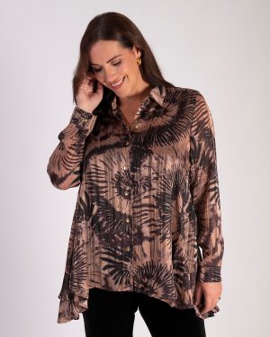 Stunning Unique Cream/Brown Abstract Batik Print Shirt