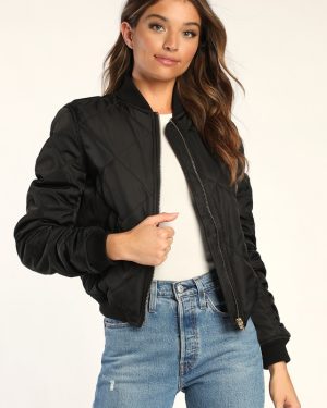 Style Expedition Black Quilted Bomber Jacket