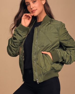 Style Expedition Olive Green Quilted Bomber Jacket