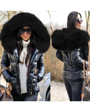 (StyleC, XXL) Quilted Padded Womens Parka Short Fur Hooded Coat Jacket Winter Warm Coat