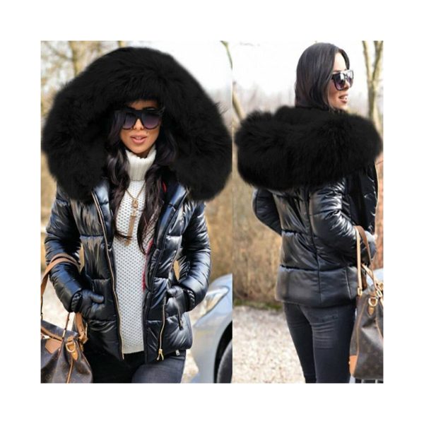 (StyleC, XXL) Quilted Padded Womens Parka Short Fur Hooded Coat Jacket Winter Warm Coat