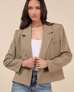 Suave Presence Tan Cropped Blazer