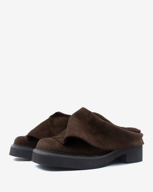 Suede Mule Loafers Square Toe Ruched Flat Shoes For Women