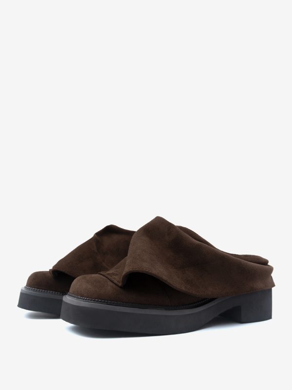 Suede Mule Loafers Square Toe Ruched Flat Shoes For Women
