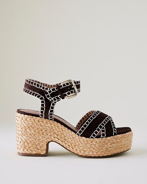 Suede Raffia Platform Wedge Heels