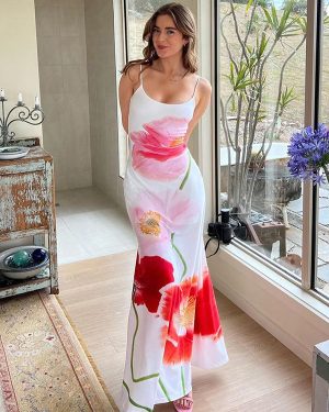 Summer Casual Dress Floral Straps Neck Backless Long Beach Dresses