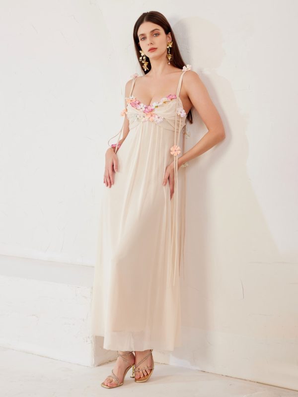 Summer Slip Dress With 3D Flower Sweetheart Neckline Beach A-line Long Dress For Women 2025