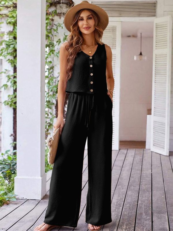 Summer Two Piece Set With Sleeveless Top And Wide-leg Pants 2025