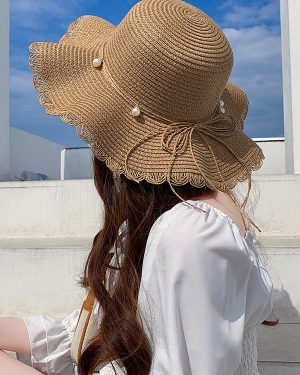 Summer Wave Wide Brim Straw Hat Sun Protection Beach Sun Hat For Women 2025
