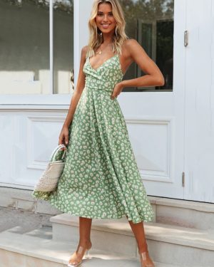 Sunflower Summer Dresses Ditsy Floral Print Beach Swing Dress