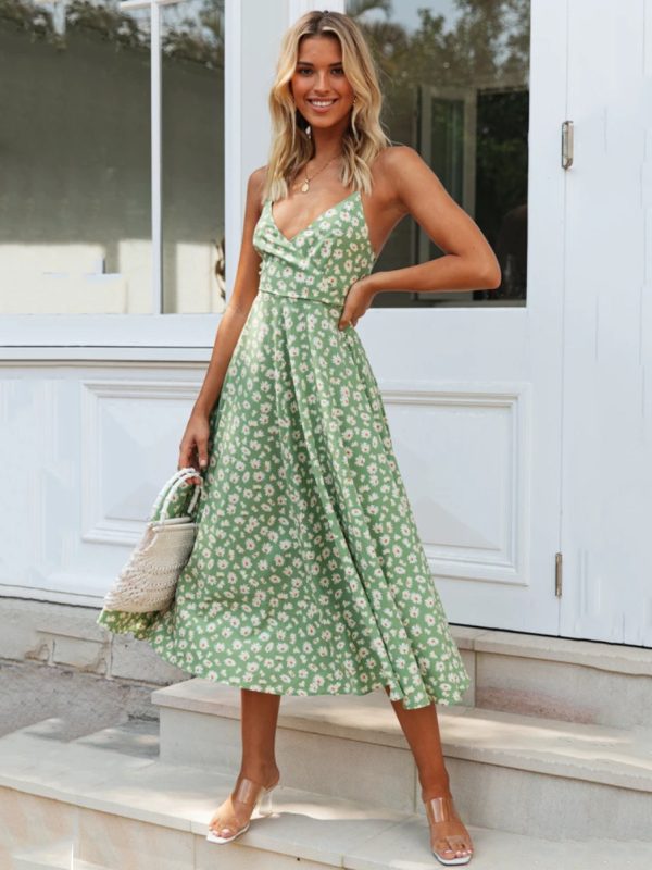 Sunflower Summer Dresses Ditsy Floral Print Beach Swing Dress