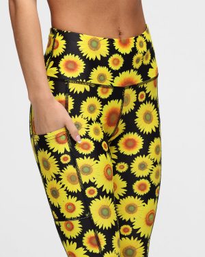 Sunflowers Leggings, XXXL / Yellow / Side Pockets