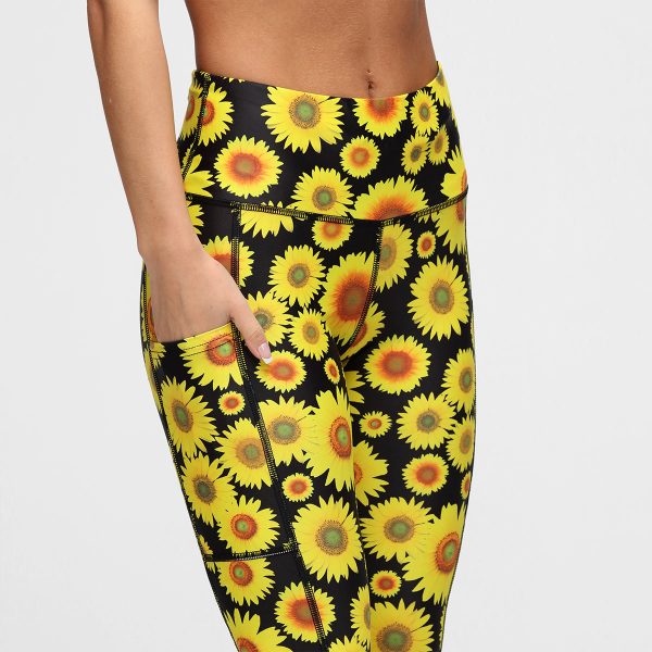 Sunflowers Leggings, XXXL / Yellow / Side Pockets