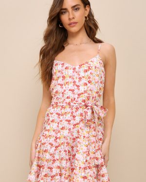 Sunny Charmer Ivory Multi Floral Sleeveless Skater Mini Dress