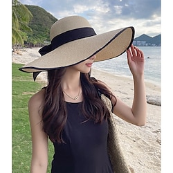 Super large brim straw hat for women summer sun protection wide brim hat seaside bow beach hat sun hat