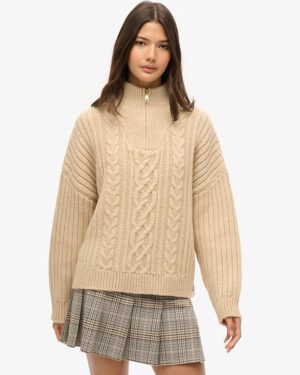 Superdry Ladies Classic Checked Low Rise Pleated Mini Skirt, Beige, Size: 10