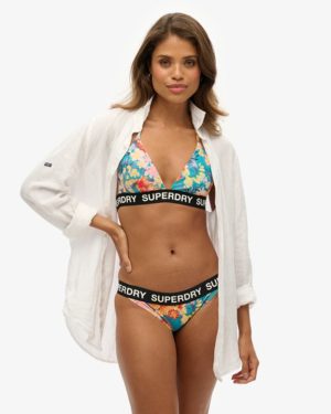 Superdry Ladies Logo Triangle Bikini Top, Turquoise Blue, Size: 12