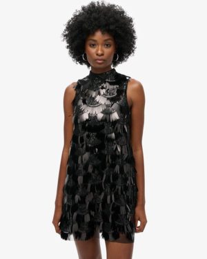 Superdry Women's A-line Fringe Sequin Dress Black / Black Sequin - Size: 10