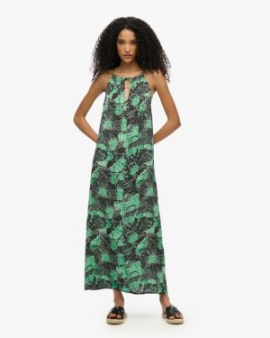 Superdry Women's Beach Cami Maxi Dress Green / Jungle Batik Green - Size: 8
