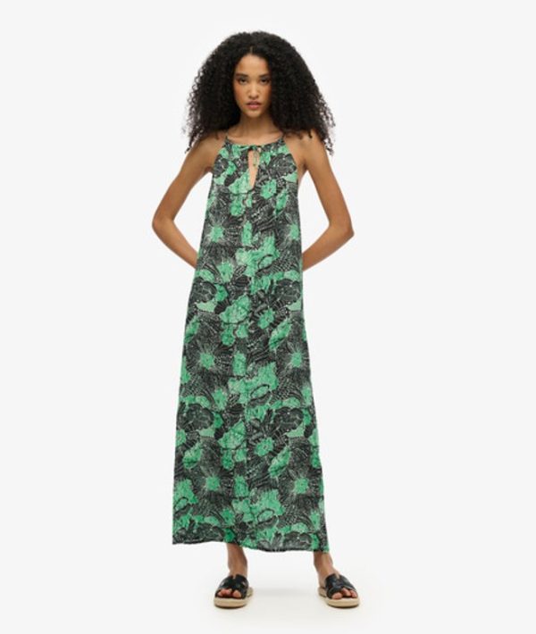 Superdry Women's Beach Cami Maxi Dress Green / Jungle Batik Green - Size: 8