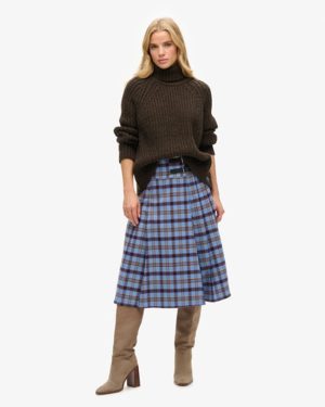Superdry Women's Check Pleated Midi Skirt Blue / Blue Check - Size: 16