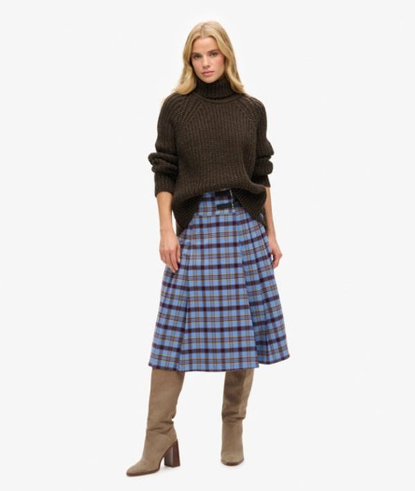 Superdry Women's Check Pleated Midi Skirt Blue / Blue Check - Size: 16