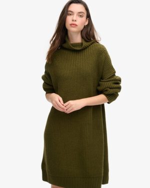 Superdry Women's Chunky Rib Knit Jumper Dress, Dark Green, Size: 10