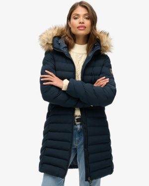 Superdry Women's Classic Puffer Coat, Navy Blue, Size: 12