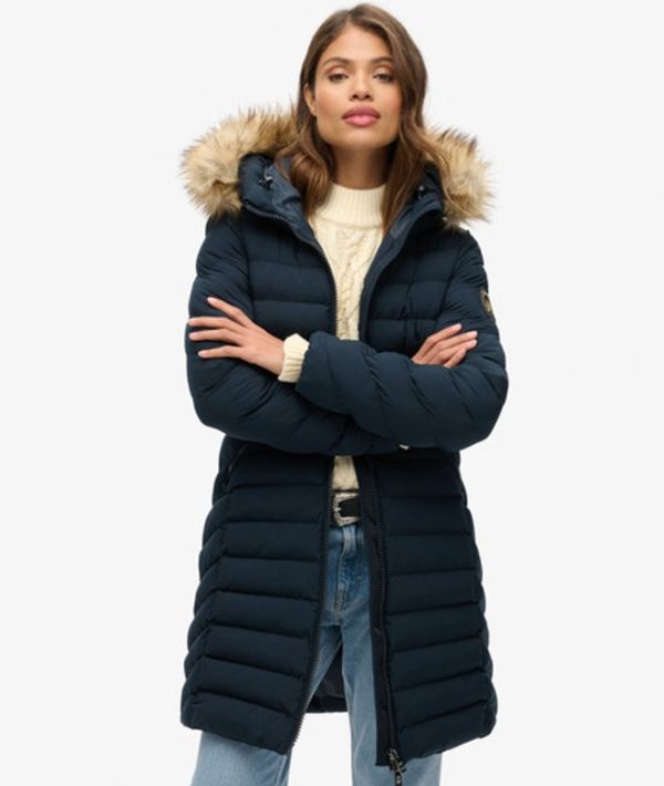 Superdry Women's Classic Puffer Coat, Navy Blue, Size: 12