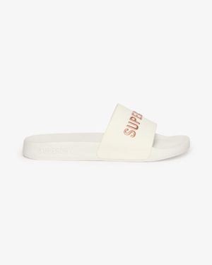 Superdry Women's Code Logo Pool Sliders White / Optic/metallic Rose Gold - Size: L