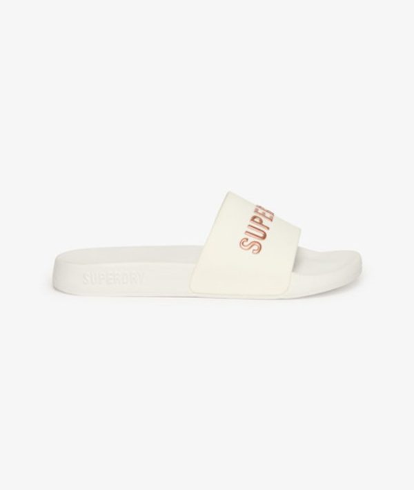 Superdry Women's Code Logo Pool Sliders White / Optic/metallic Rose Gold - Size: L