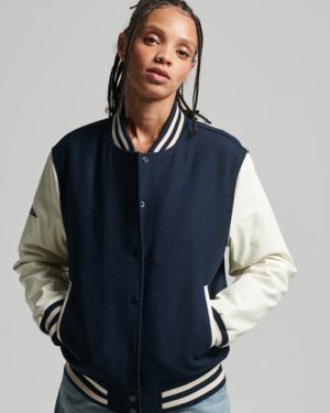 Superdry Women's College Varsity Bomber Jacket Navy / Eclipse Navy - Size: 16