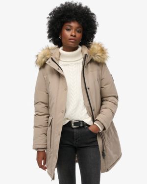Superdry Women's Everest Faux Fur Parka Coat Beige / Deep Beige Slub - Size: 6