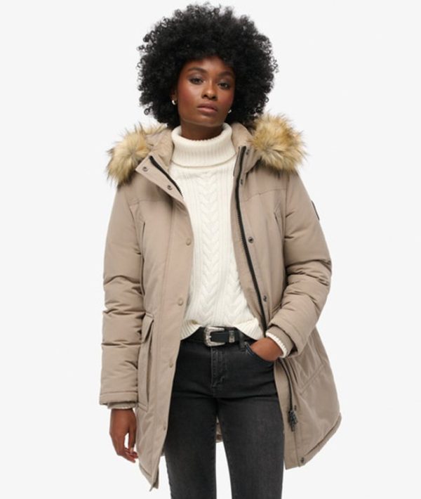 Superdry Women's Everest Faux Fur Parka Coat Beige / Deep Beige Slub - Size: 6