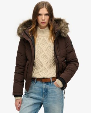 Superdry Women's Everest Hooded Bomber Jacket Brown / Java Brown - Size: 8