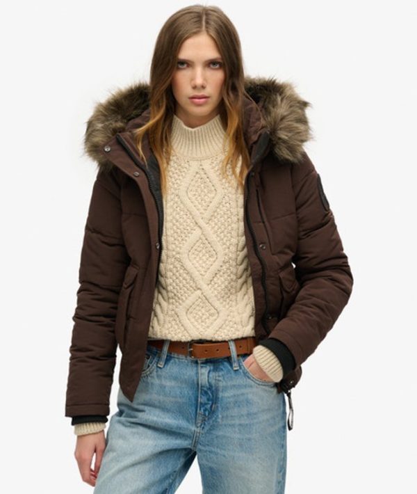 Superdry Women's Everest Hooded Bomber Jacket Brown / Java Brown - Size: 8