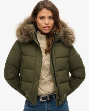 Superdry Women's Everest Hooded Bomber Jacket Khaki / Army Khaki - Size: 12