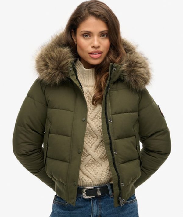 Superdry Women's Everest Hooded Bomber Jacket Khaki / Army Khaki - Size: 12