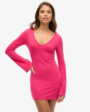 Superdry Women's Flare Sleeve Bodycon Mini Dress Pink / Highland Berry - Size: 16