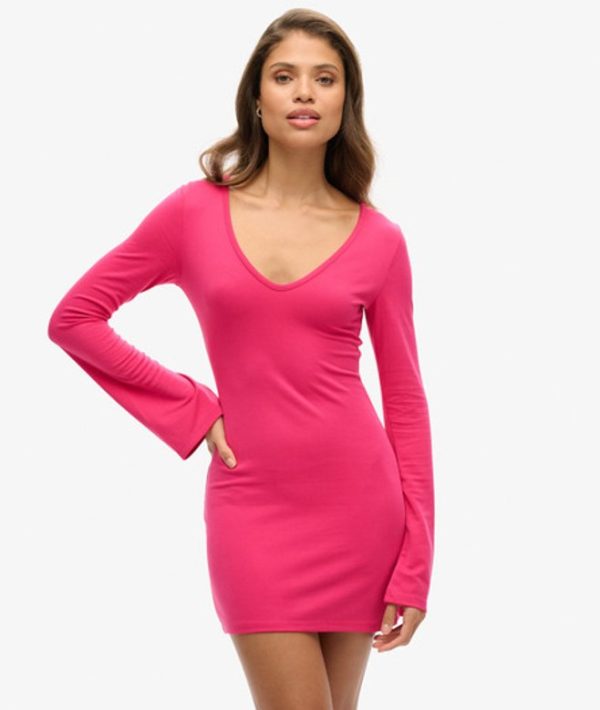 Superdry Women's Flare Sleeve Bodycon Mini Dress Pink / Highland Berry - Size: 16