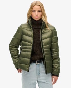 Superdry Women's Fuji Quilted Padded Jacket Green / Dusty Olive Green - Size: 10