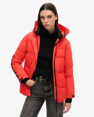 Superdry Women's Hooded City Padded Wind Parka Jacket Red / Sunset Red - Size: 8