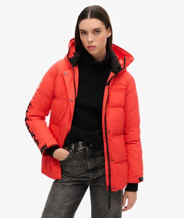 Superdry Women's Hooded City Padded Wind Parka Jacket Red / Sunset Red - Size: 8