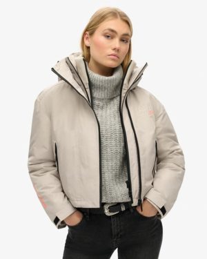Superdry Women's Hooded Embroidered SD Windbreaker Jacket Beige / Chateau Gray - Size: 14
