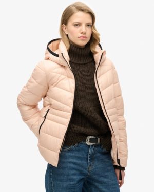Superdry Women's Hooded Fuji Quilted Padded Jacket Beige / Frappe Beige - Size: 12