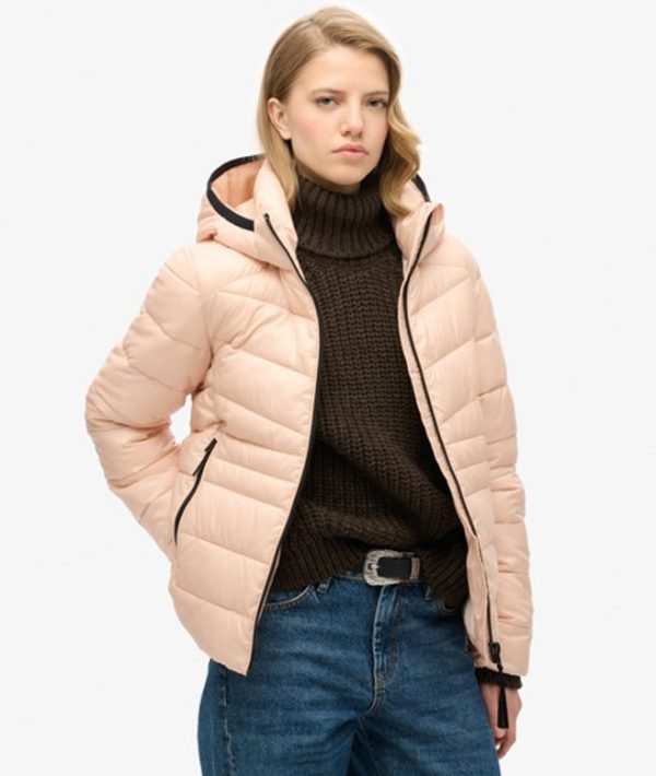Superdry Women's Hooded Fuji Quilted Padded Jacket Beige / Frappe Beige - Size: 12