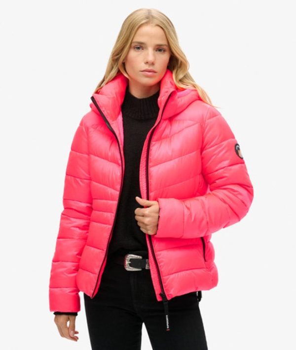 Superdry Women's Hooded Fuji Quilted Padded Jacket Pink / Hyper Fire Pink - Size: 8