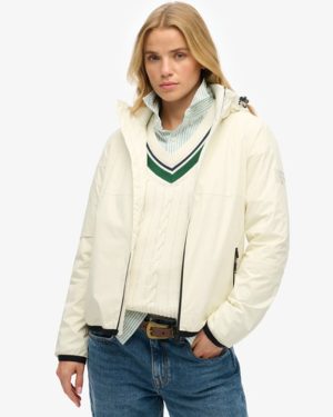 Superdry Women's Hooded Logo Windbreaker Jacket White / Off White - Size: 10